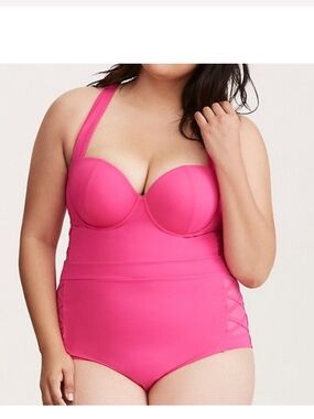Torrid hot pink lattice one piece swimsuit